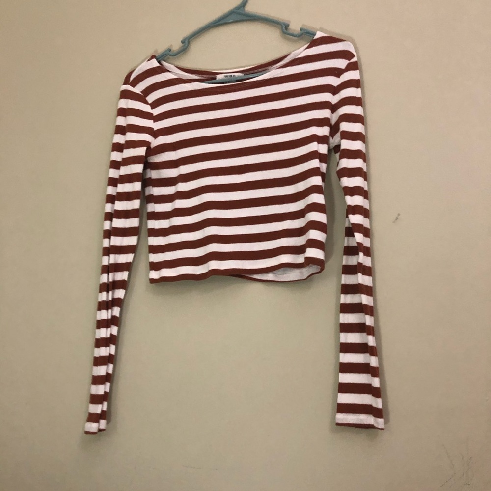 Brown and White Striped Top